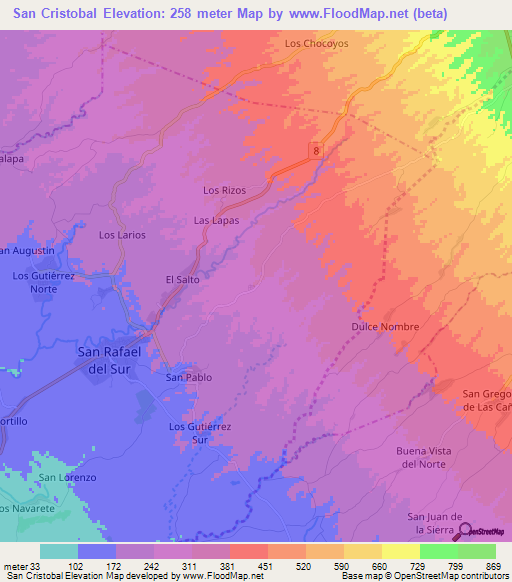 San Cristobal,Nicaragua Elevation Map