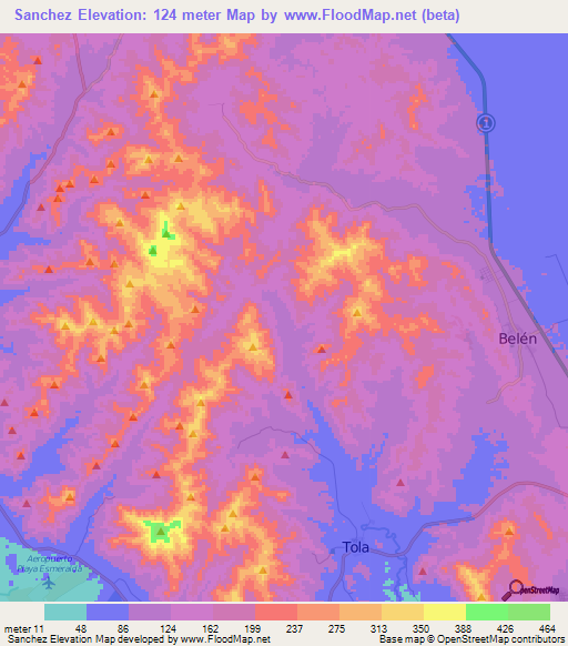 Sanchez,Nicaragua Elevation Map