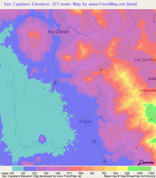 San Cayetano,Nicaragua Elevation Map