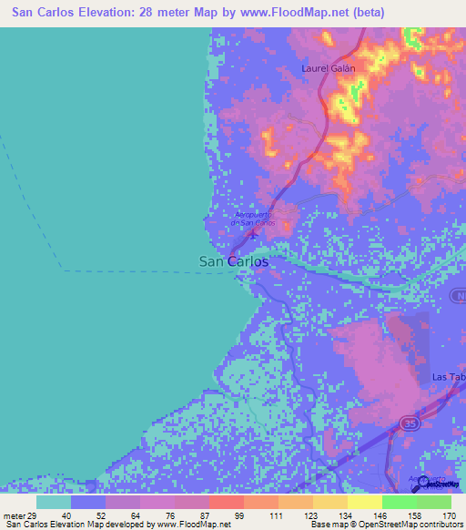 San Carlos,Nicaragua Elevation Map
