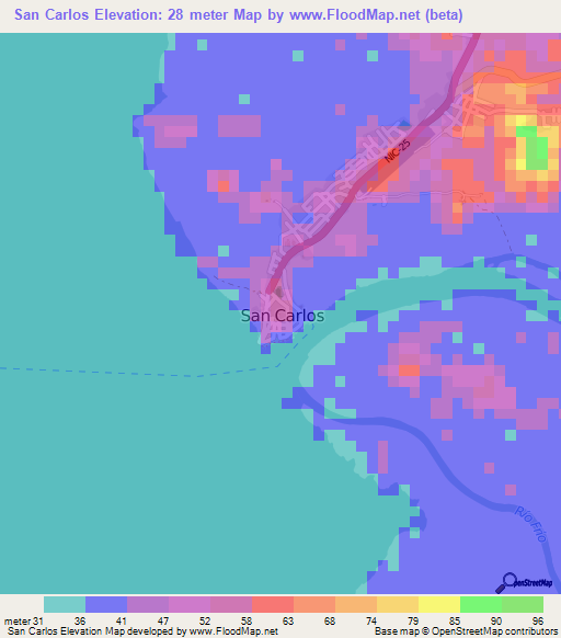 San Carlos,Nicaragua Elevation Map