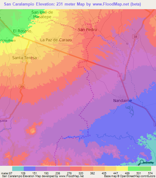 San Caralampio,Nicaragua Elevation Map