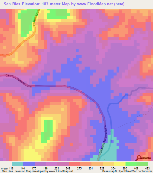 San Blas,Nicaragua Elevation Map