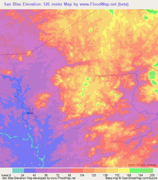 San Blas,Nicaragua Elevation Map