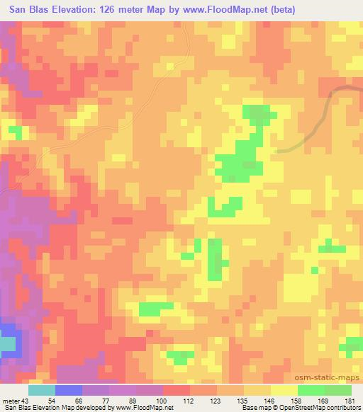 San Blas,Nicaragua Elevation Map