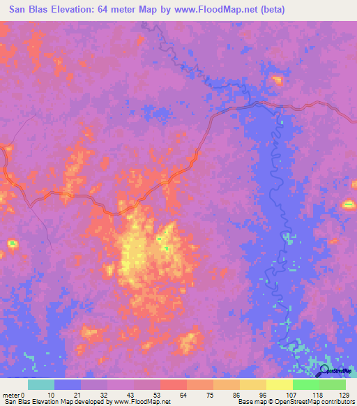 San Blas,Nicaragua Elevation Map