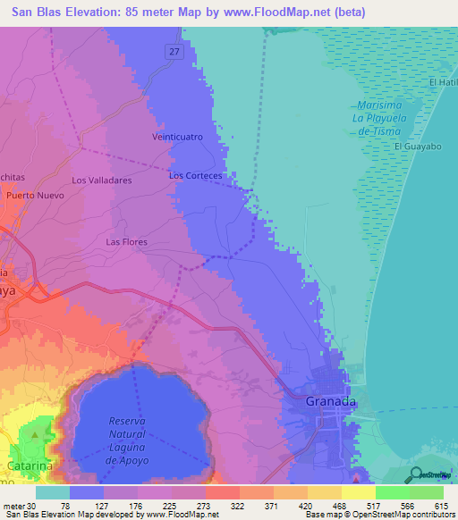 San Blas,Nicaragua Elevation Map