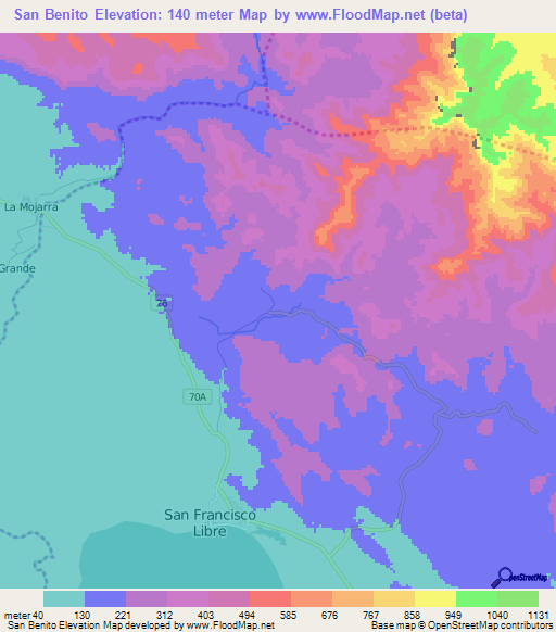 San Benito,Nicaragua Elevation Map