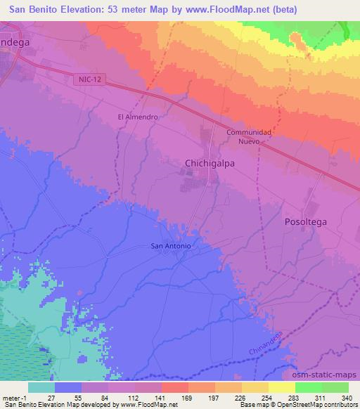 San Benito,Nicaragua Elevation Map