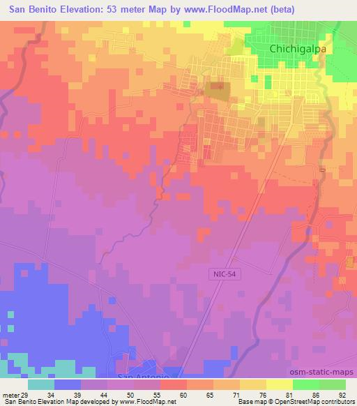 San Benito,Nicaragua Elevation Map