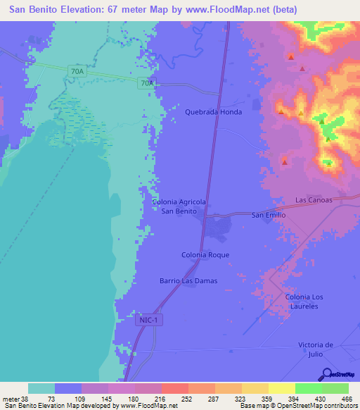 San Benito,Nicaragua Elevation Map