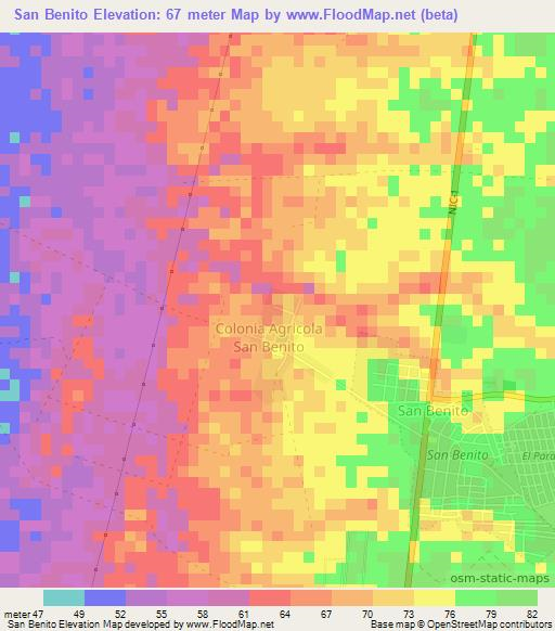 San Benito,Nicaragua Elevation Map
