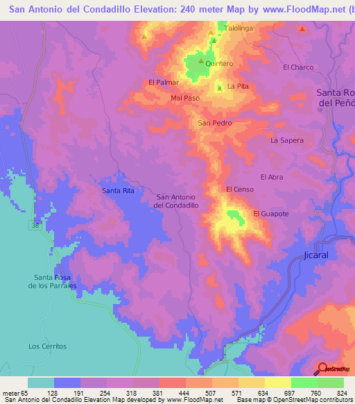 San Antonio del Condadillo,Nicaragua Elevation Map