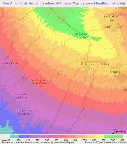 San Antonio de Arriba,Nicaragua Elevation Map
