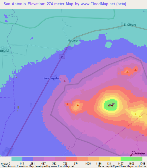 San Antonio,Nicaragua Elevation Map