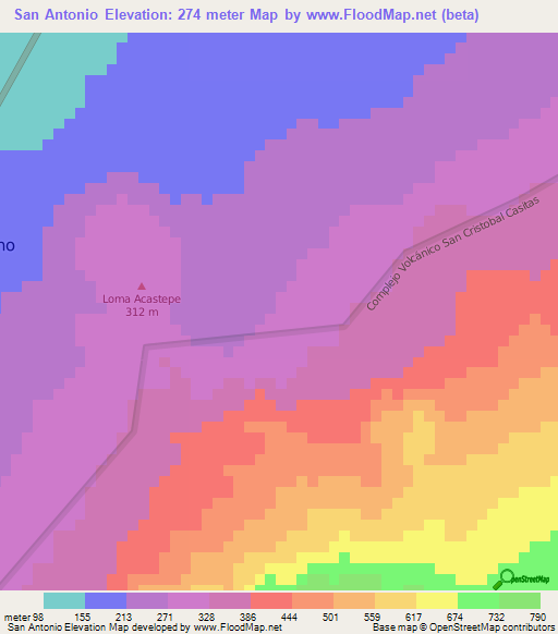 San Antonio,Nicaragua Elevation Map
