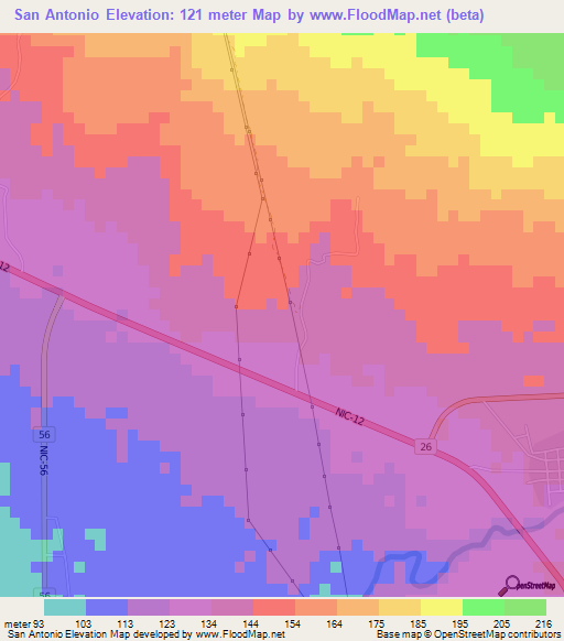 San Antonio,Nicaragua Elevation Map