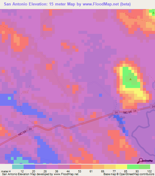 San Antonio,Nicaragua Elevation Map
