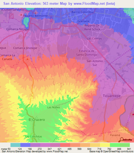 San Antonio,Nicaragua Elevation Map
