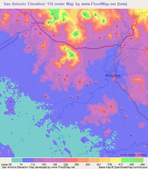 San Antonio,Nicaragua Elevation Map
