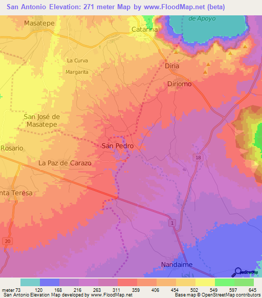 San Antonio,Nicaragua Elevation Map