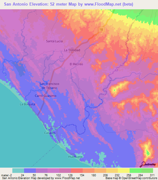 San Antonio,Nicaragua Elevation Map