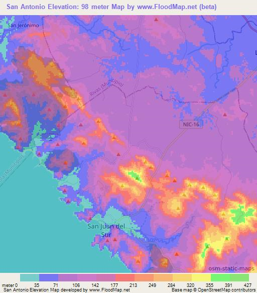 San Antonio,Nicaragua Elevation Map