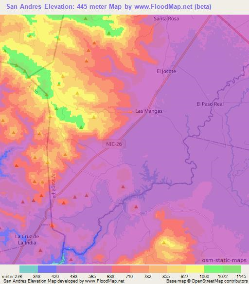 San Andres,Nicaragua Elevation Map