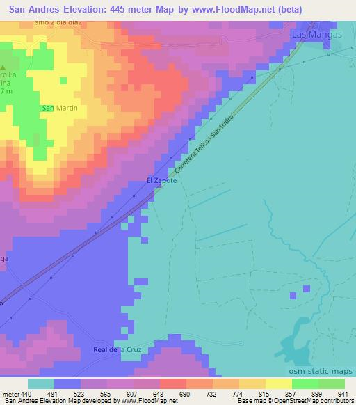 San Andres,Nicaragua Elevation Map