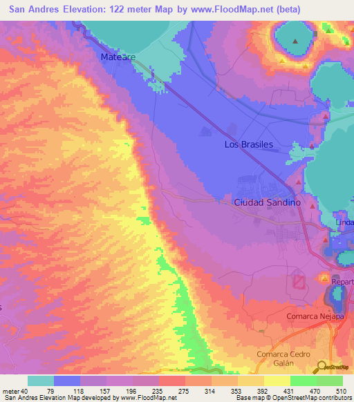 San Andres,Nicaragua Elevation Map