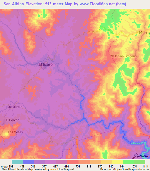 San Albino,Nicaragua Elevation Map