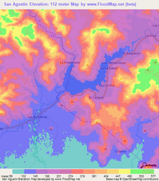 San Agustin,Nicaragua Elevation Map