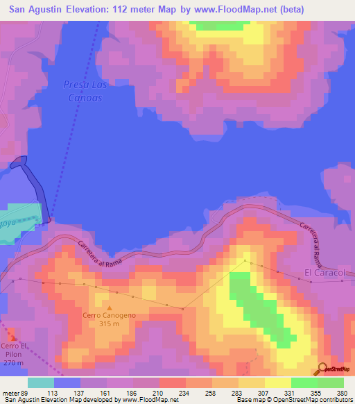 San Agustin,Nicaragua Elevation Map