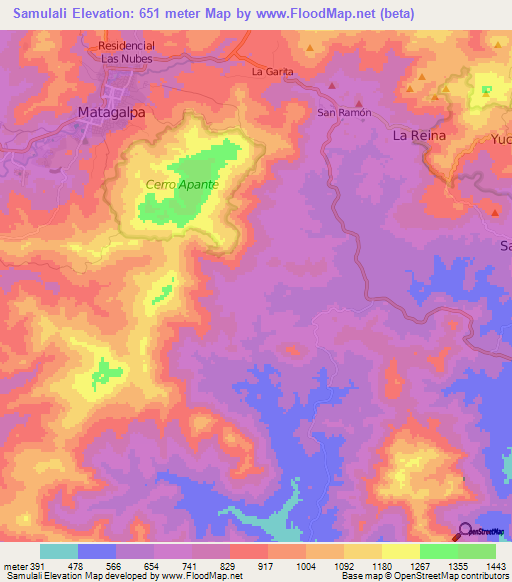 Samulali,Nicaragua Elevation Map