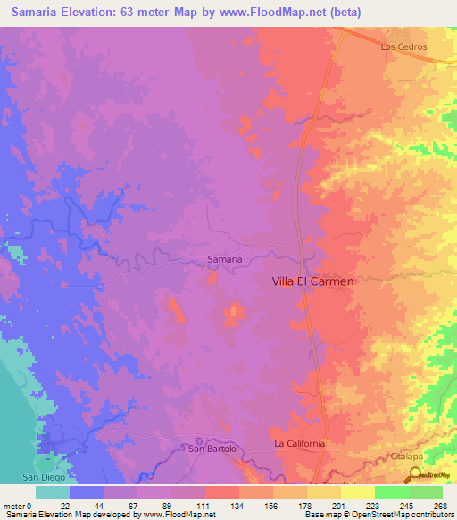 Samaria,Nicaragua Elevation Map