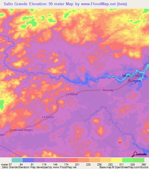 Salto Grande,Nicaragua Elevation Map