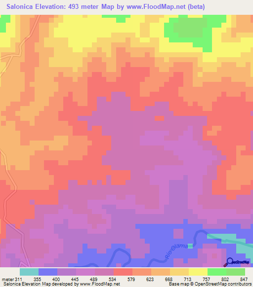 Salonica,Nicaragua Elevation Map