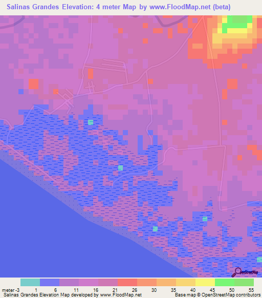 Salinas Grandes,Nicaragua Elevation Map
