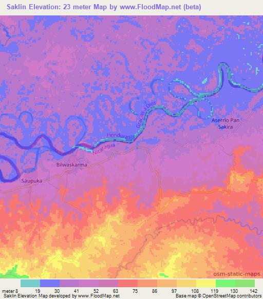 Saklin,Nicaragua Elevation Map