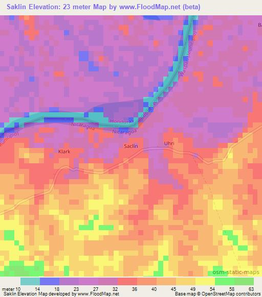 Saklin,Nicaragua Elevation Map