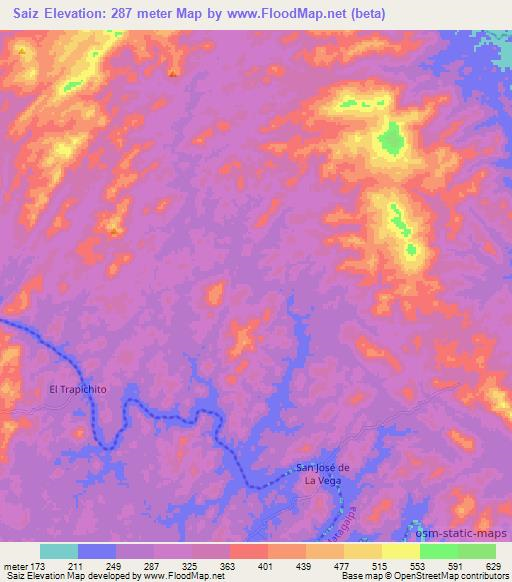 Saiz,Nicaragua Elevation Map