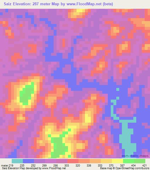 Saiz,Nicaragua Elevation Map