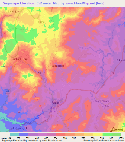 Saguatepe,Nicaragua Elevation Map