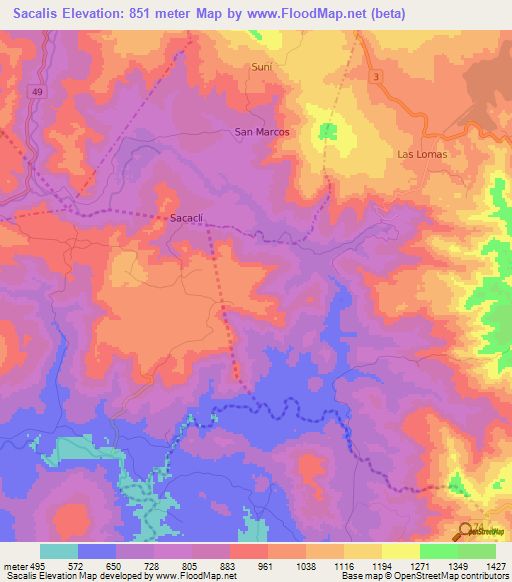 Sacalis,Nicaragua Elevation Map