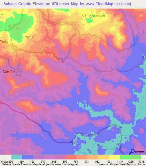 Sabana Grande,Nicaragua Elevation Map