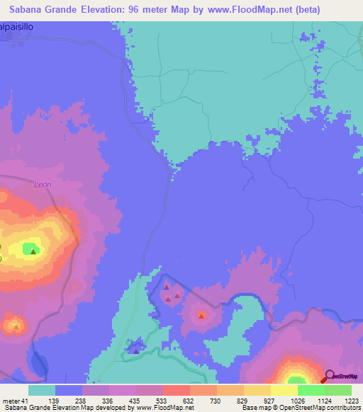 Sabana Grande,Nicaragua Elevation Map