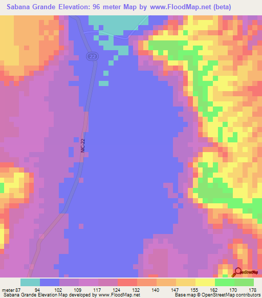 Sabana Grande,Nicaragua Elevation Map