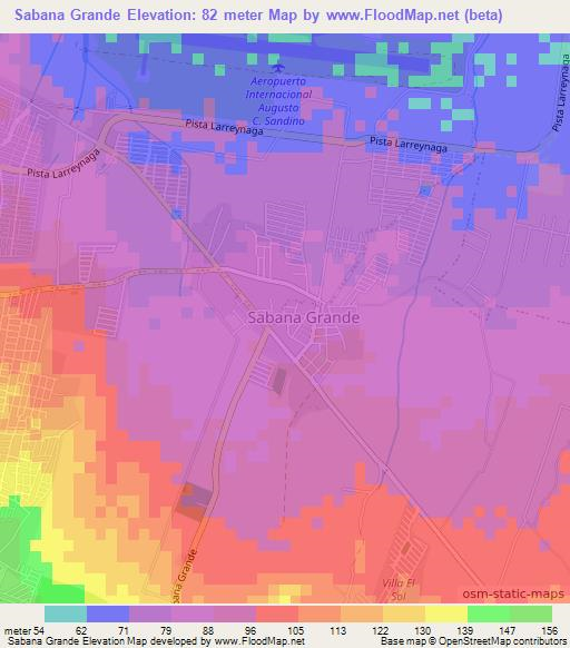 Sabana Grande,Nicaragua Elevation Map