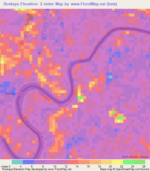 Roskaya,Nicaragua Elevation Map