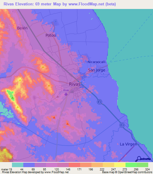 Rivas,Nicaragua Elevation Map